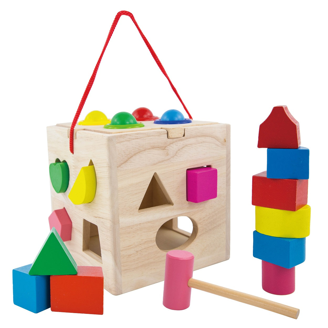 Montessori Wooden Activity Cube - Shapes and Blocks