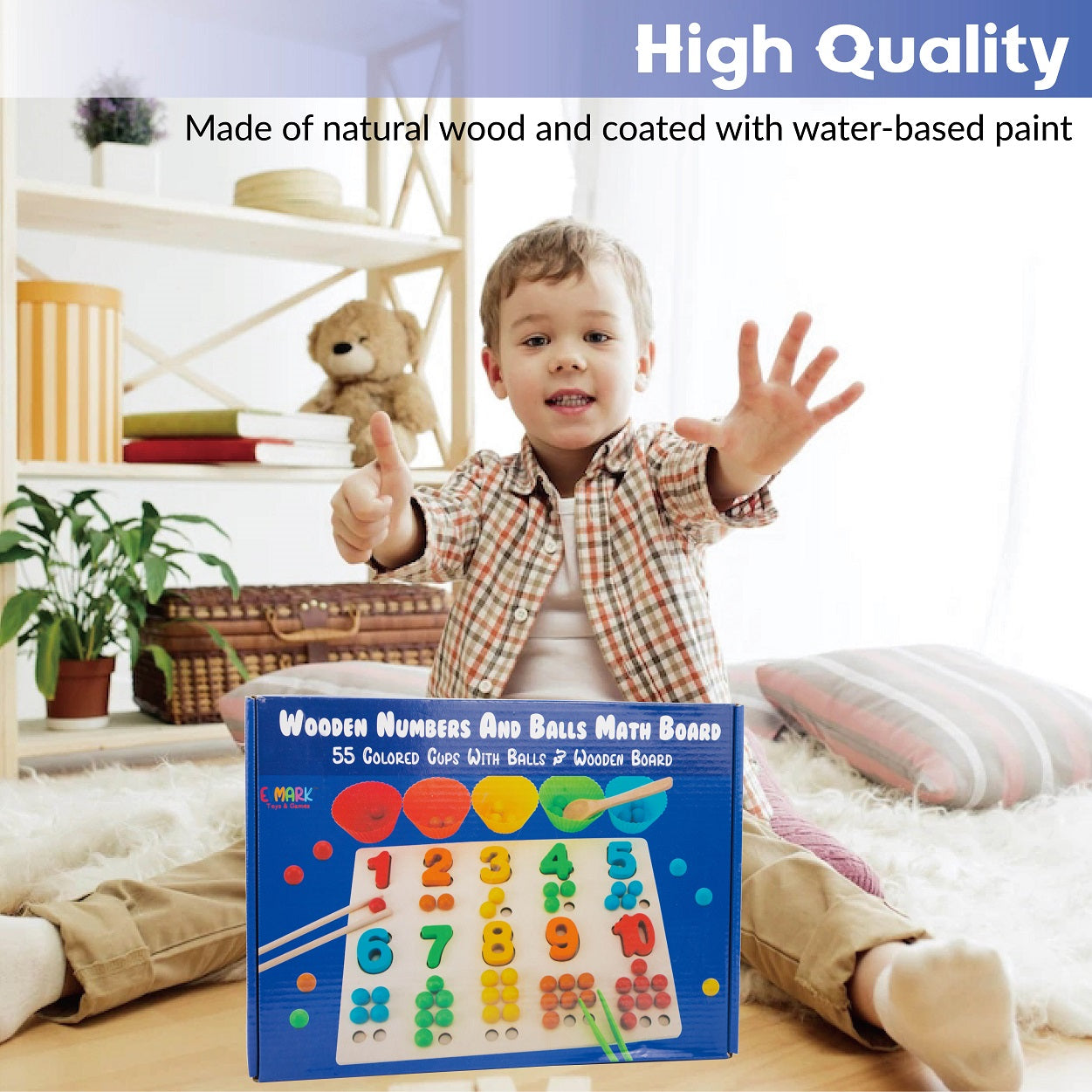 Montessori Wooden Numbers and Balls Math Board