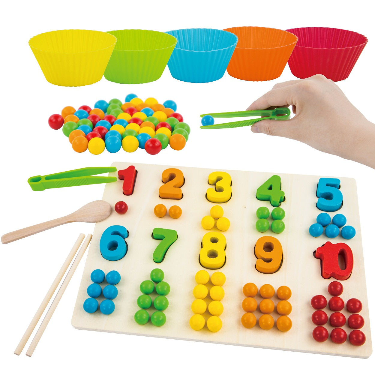 Montessori Wooden Numbers and Balls Math Board
