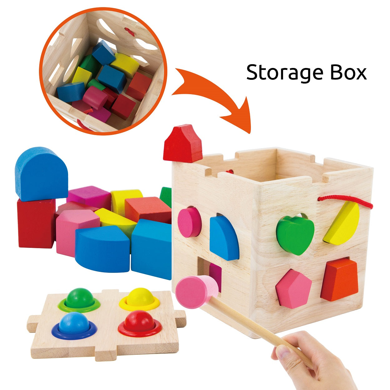 Montessori Wooden Activity Cube - Shapes and Blocks