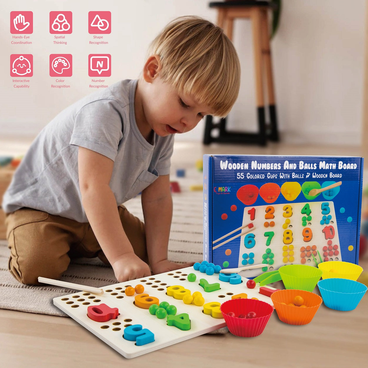Montessori Wooden Numbers and Balls Math Board