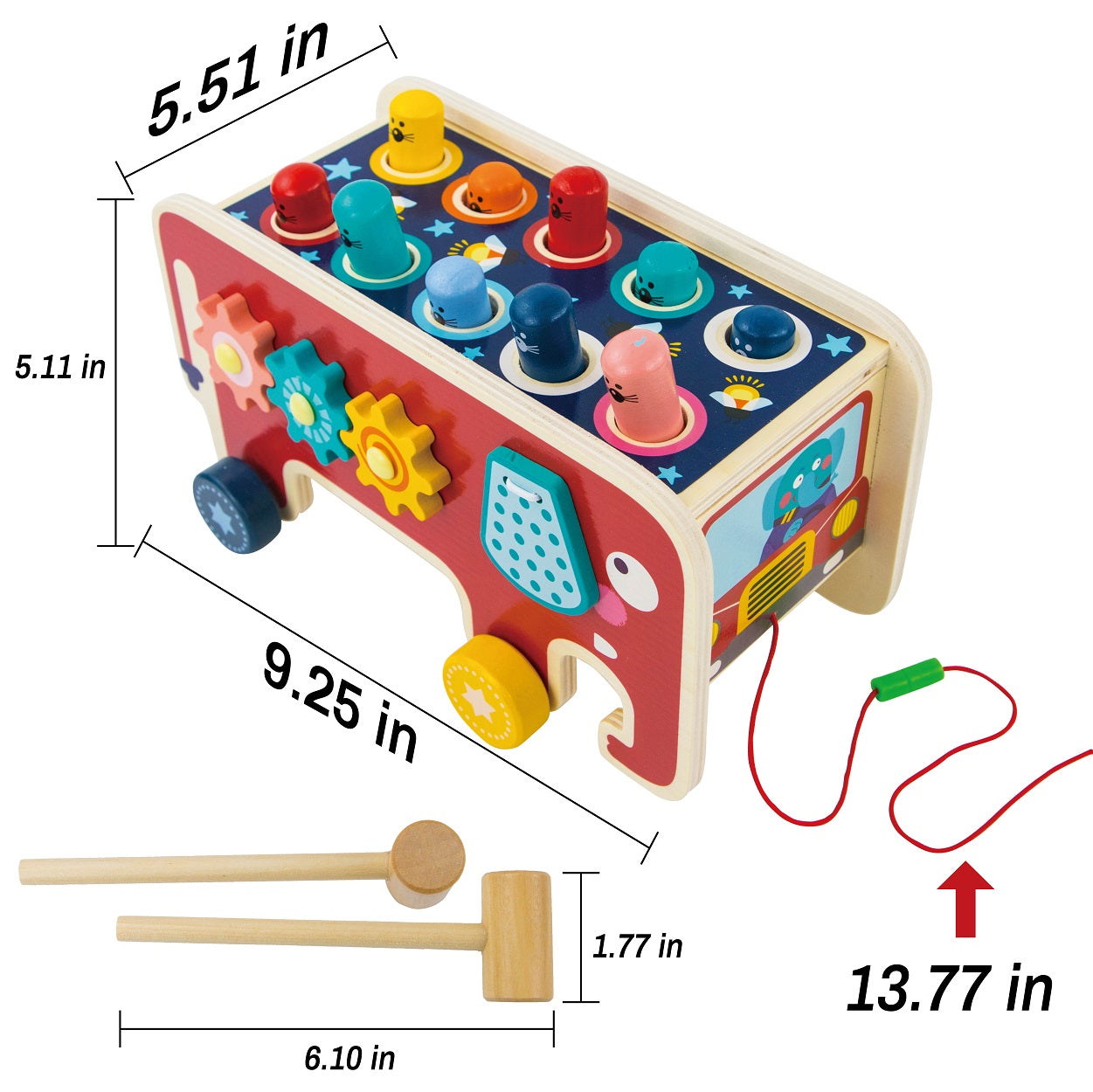 Montessori-Inspired Wooden Elephant Knocker Toy with Wheels