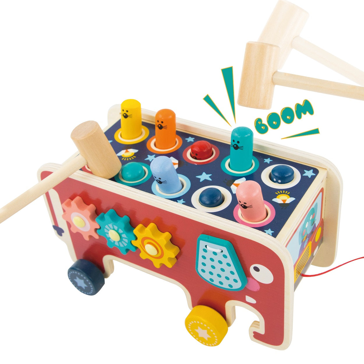 Montessori-Inspired Wooden Elephant Knocker Toy with Wheels